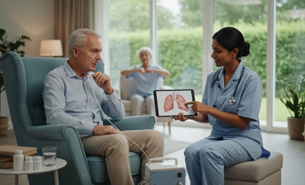 BPCO en maison de repos : éducation thérapeutique, technique des inhalateurs et oxygénothérapie sécurisée.