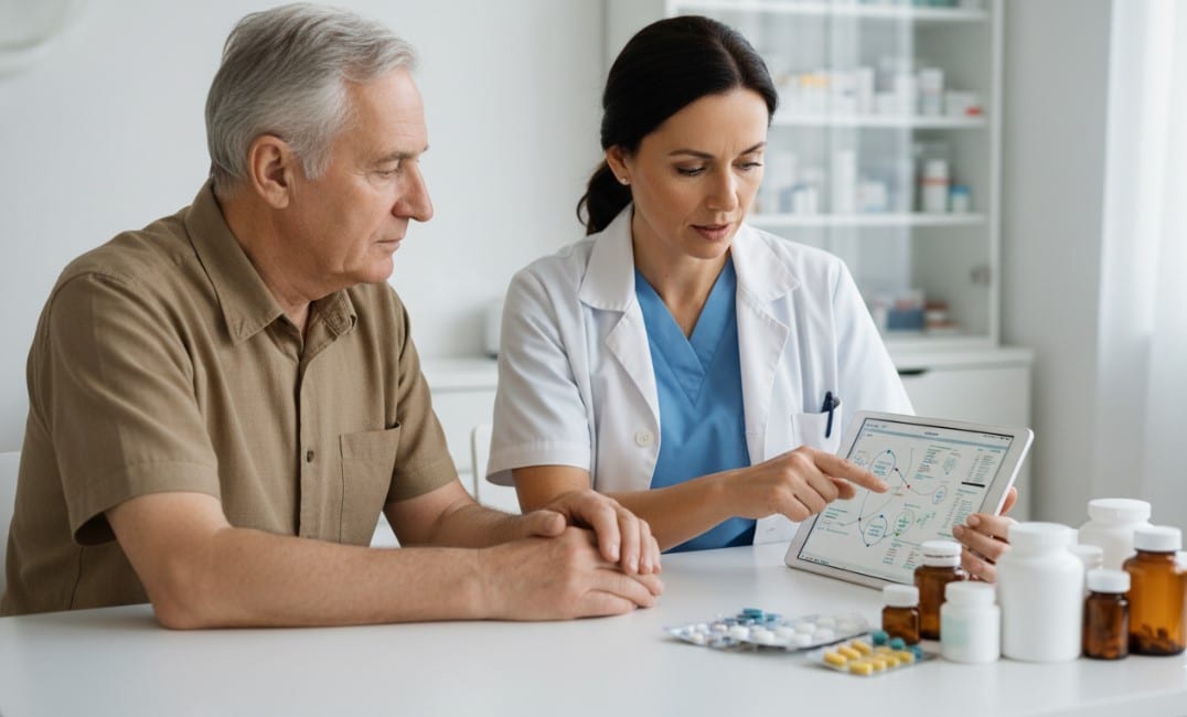 Polymédication chez la personne âgée : piluliers, interactions et réévaluation médicale.