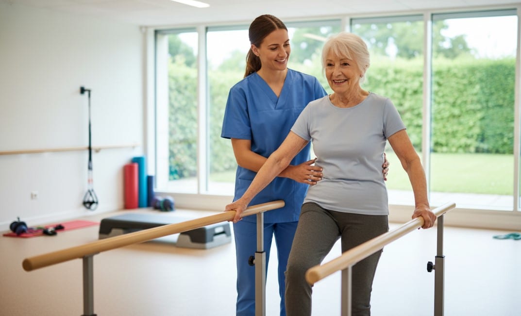 Prévention des chutes en maison de repos : exercices d’équilibre, aménagements sécurisés et repères visuels.