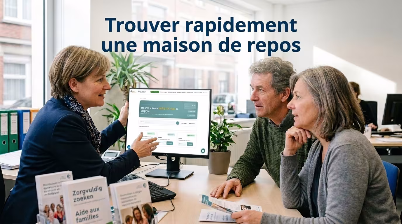 Conseiller accompagnant une famille pour une admission urgente en maison de repos en Belgique