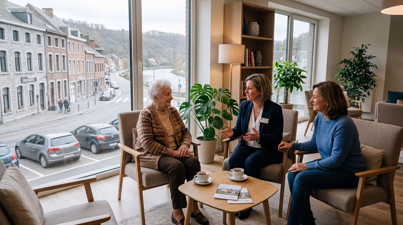 Famille visitant une maison de repos à Andenne en province de Namur