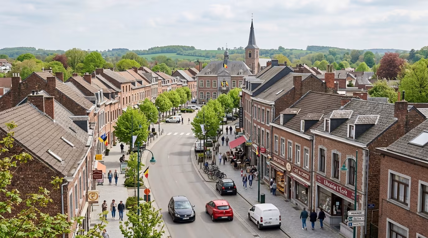 Vue du centre-ville de Manage dans le Hainaut en Belgique